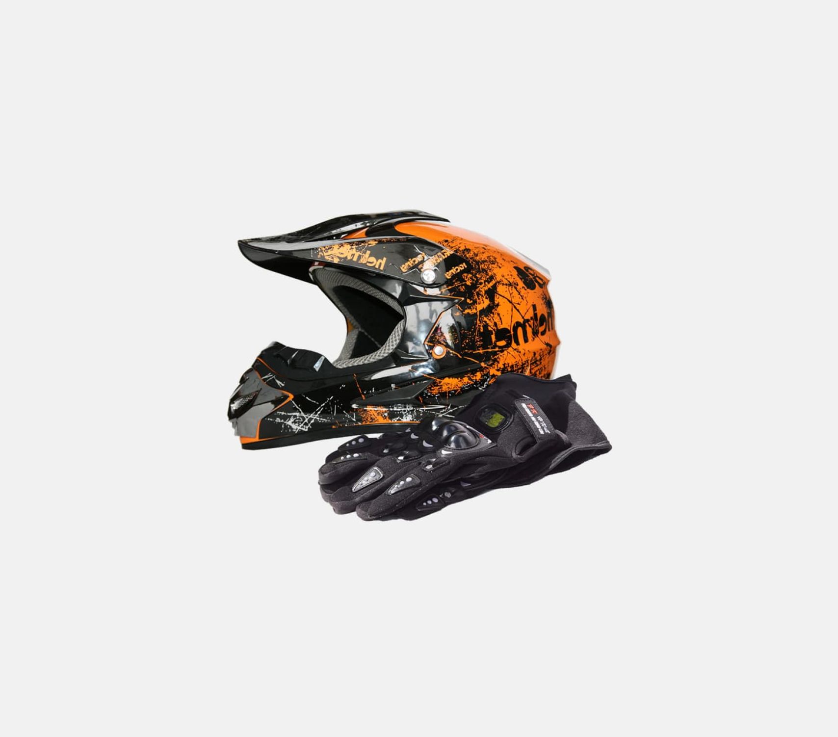 Шлем защитный + перчатки (набор)  оранжевый M