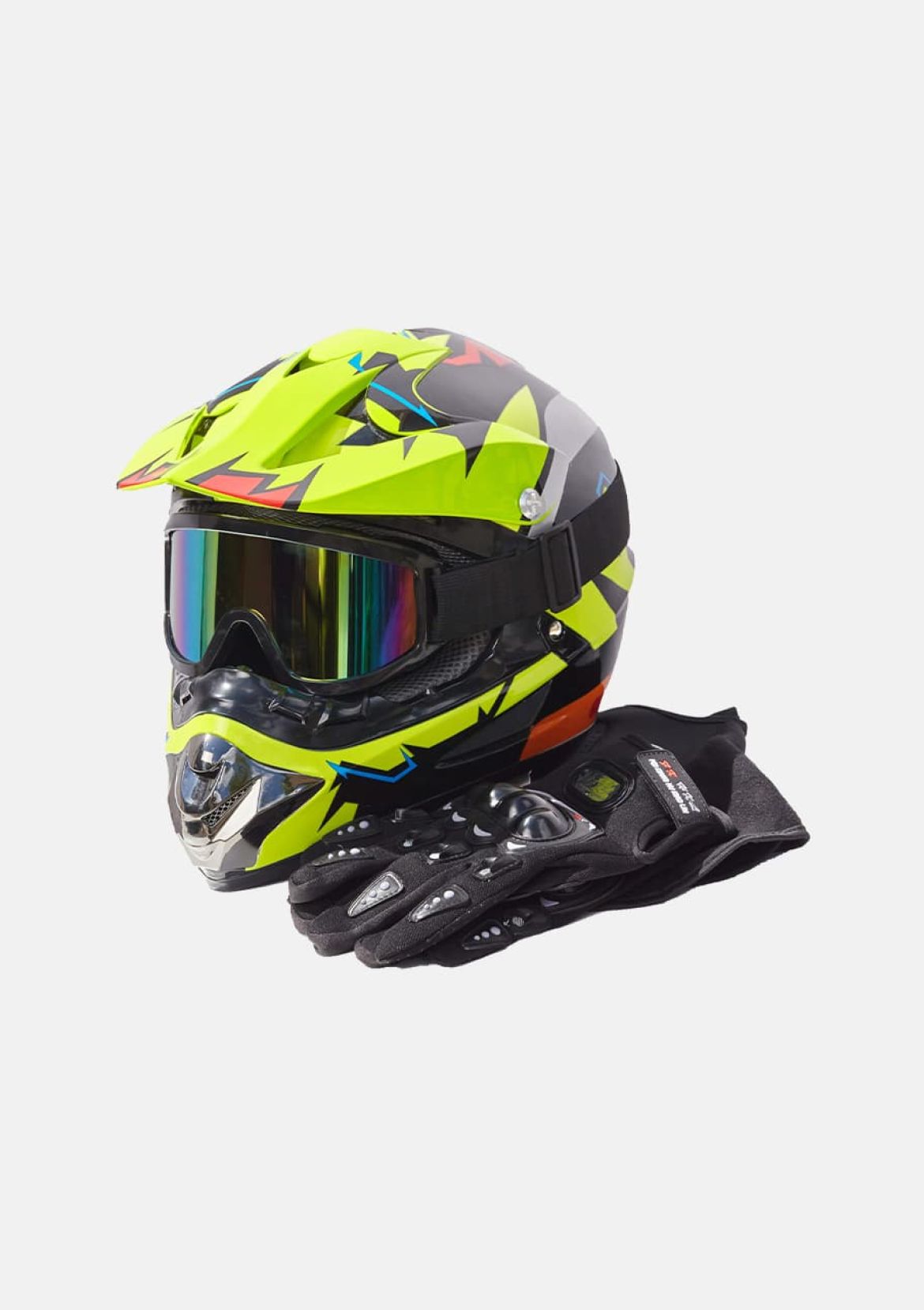 Шлем защитный + перчатки (набор)  салатовый L