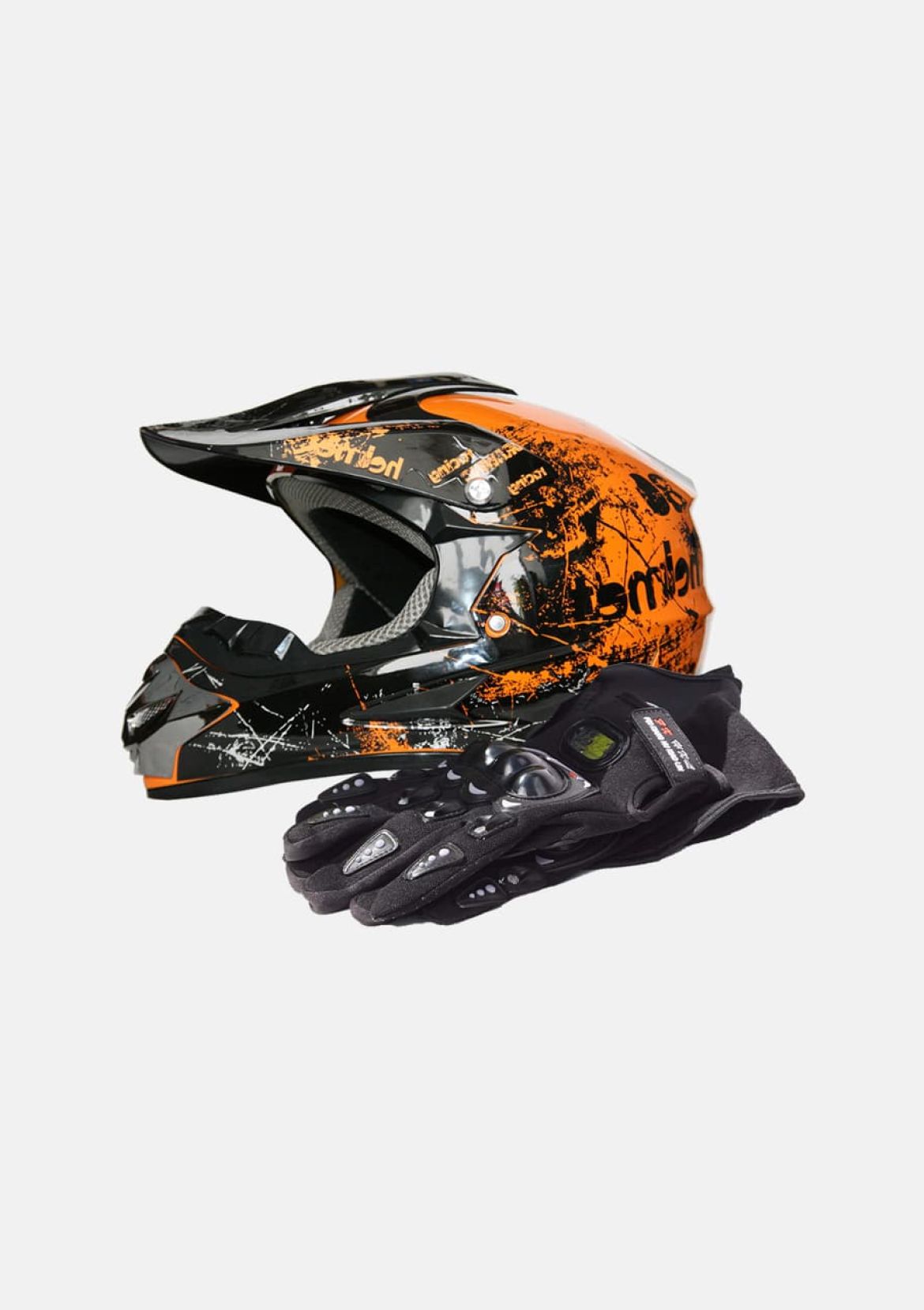 Шлем защитный + перчатки (набор)  оранжевый XL