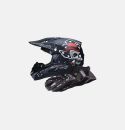 Шлем защитный + перчатки (набор)  чёрный с черепом XL